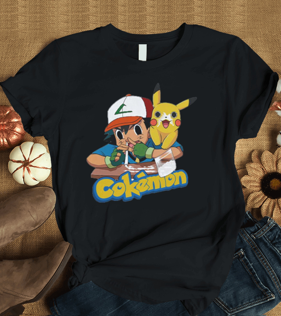 Cokemon Parody Pikachu Ash Ketchum Anime Humor T-Shirt