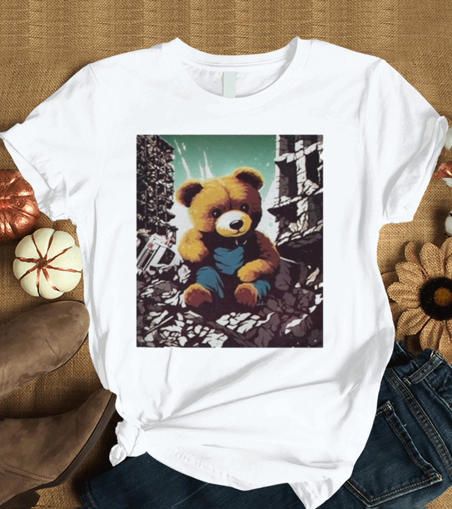 Nordacious Ceasefire Now Teddy Bear Amidst Ruins T-Shirt