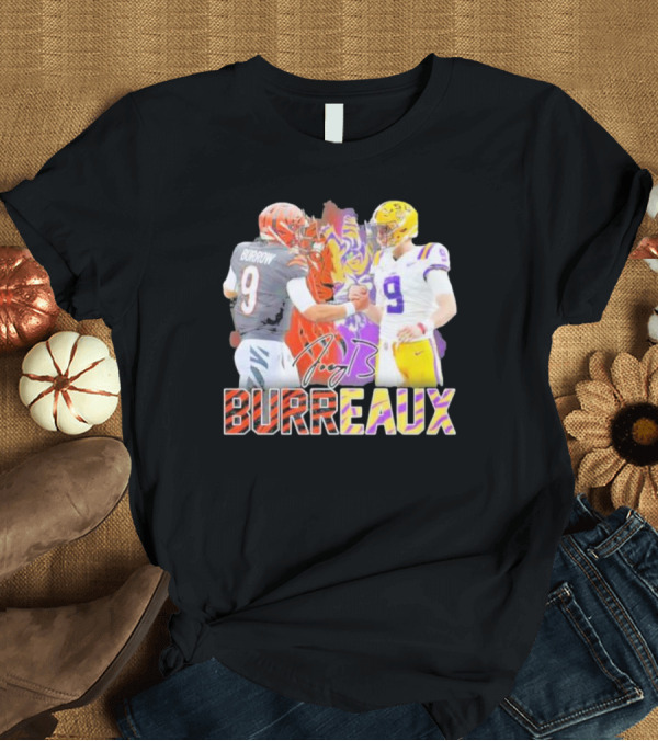 T-Shirt: Joe Burrow Cincinnati Bengals vs LSU Tigers Burreaux Signature Football Showdown T-Shirt Joe Burrow Cincinnati Bengals vs LSU Tigers Burreaux Signature Football Showdown T-Shirt