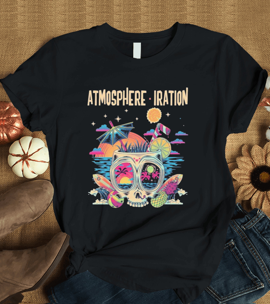 Atmosphere Iration Tropical Skull Beach Paradise T-Shirt
