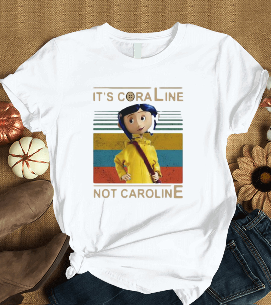 It's Coraline Not Caroline Vintage Button Eyes Yellow Raincoat T-Shirt