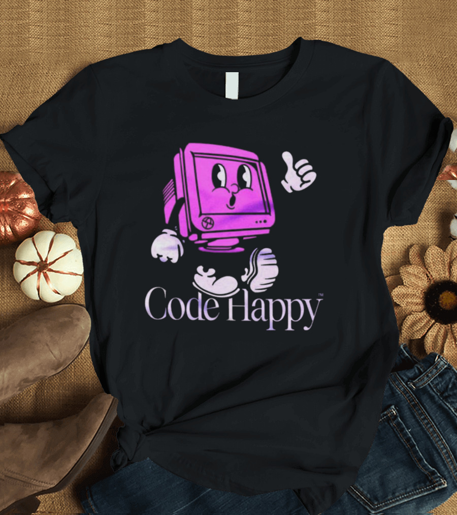 Jason Warner Poolside Code Happy Retro Computer Character T-Shirt
