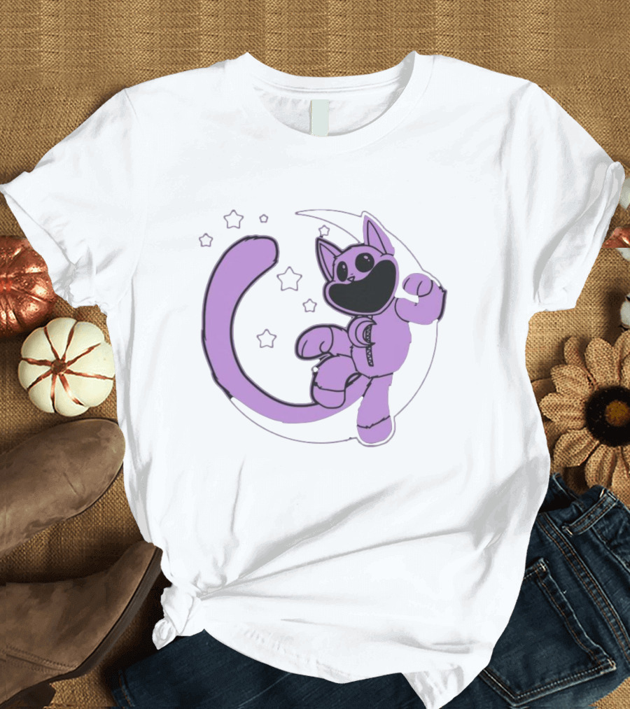 Poppyplaytime Catnap Moon Cute Starry Cartoon T-Shirt