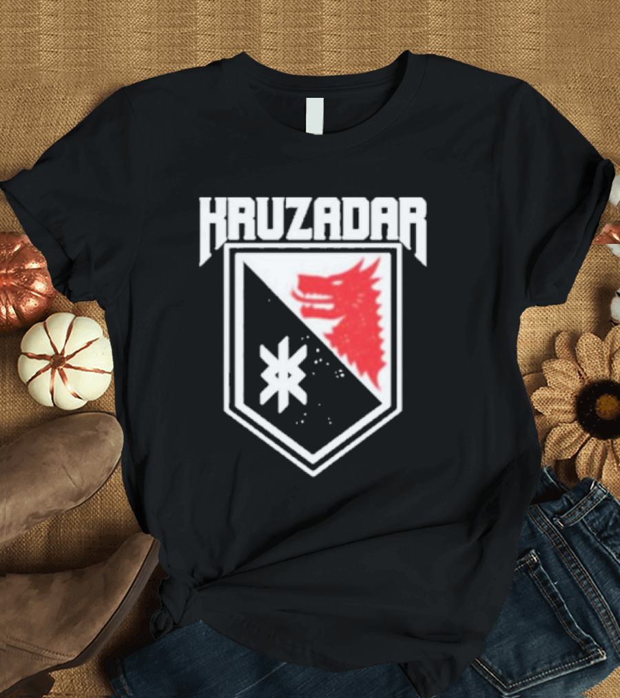 Kruzadar Shield with Red Wolf Emblem T-Shirt