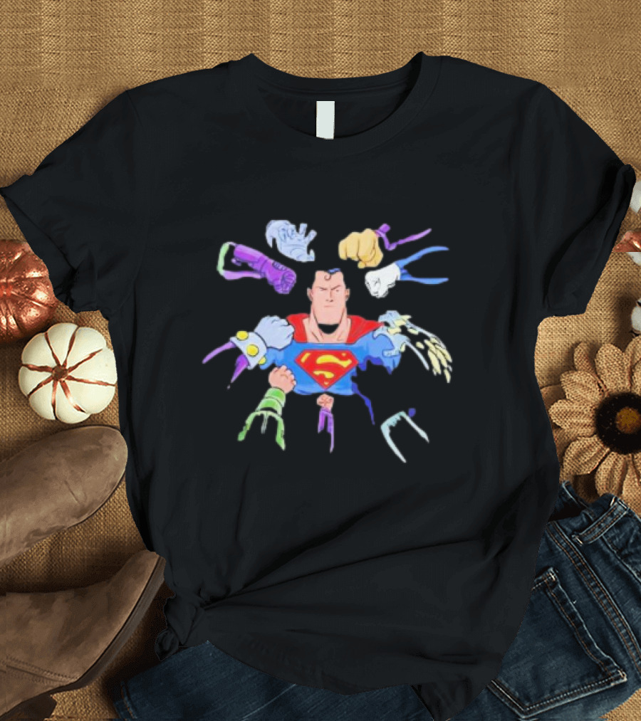 Superman Battling Multiple Foes with Iconic Super Strength T-Shirt