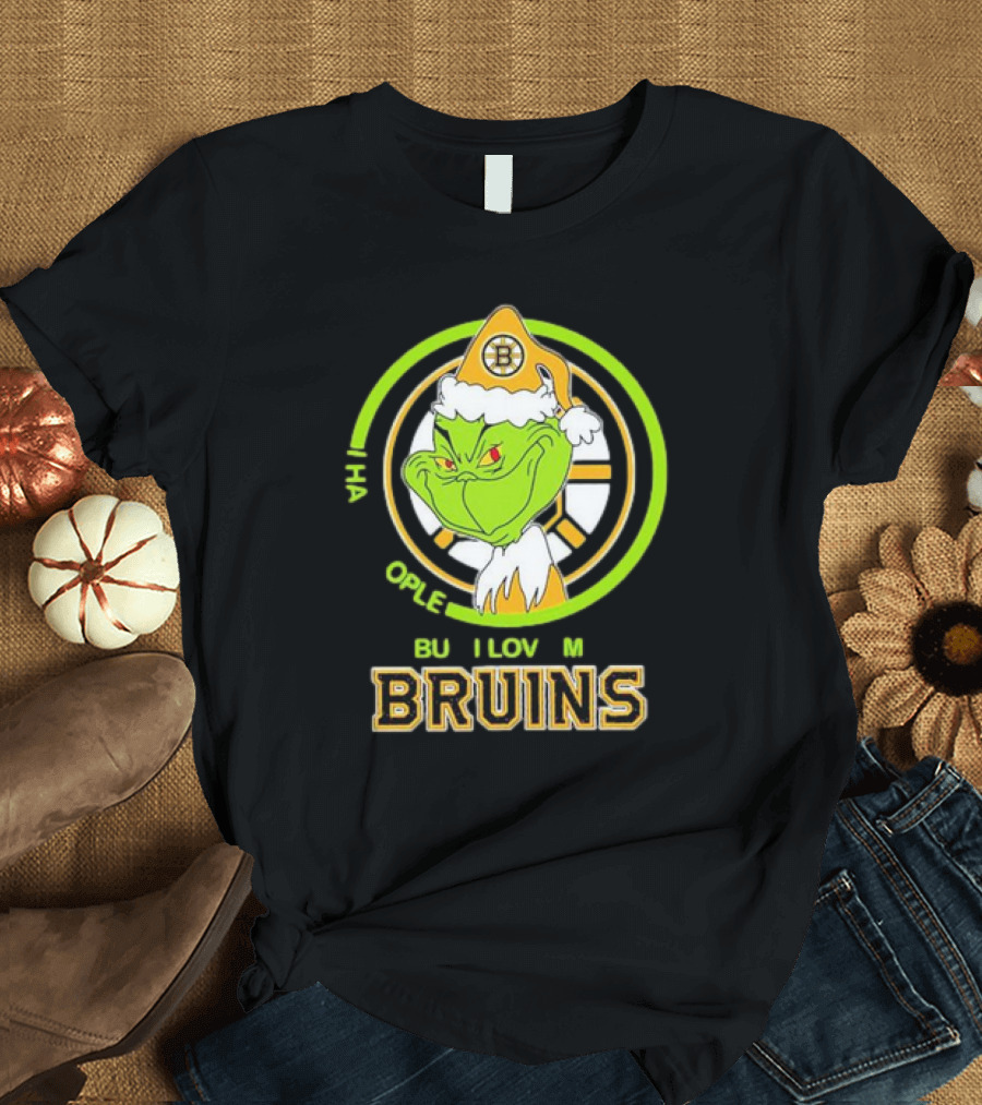 The Grinch Santa Boston Bruins I Hate People But Love My Hockey Team T-Shirt