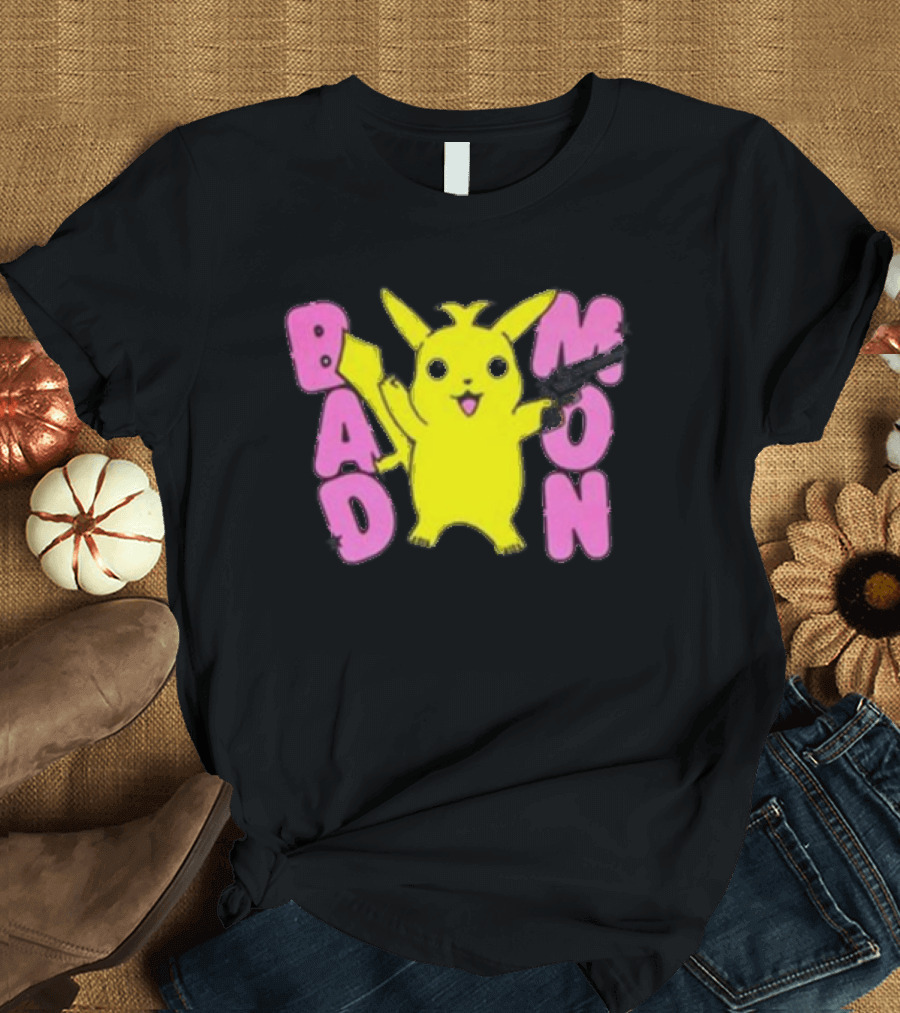 Bad Mon Pikachu with Pink Bold Letters T-Shirt