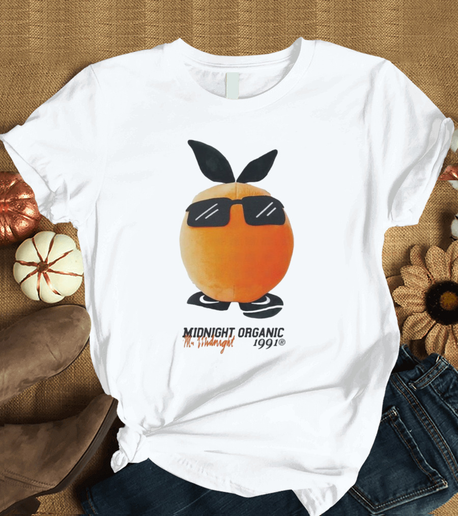 Midnight Organic Mr. Midnight 1991 Orange Character with Sunglasses T-Shirt