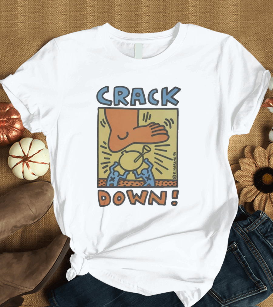 Vintage 1986 Keith Haring Crack Down Foot Stomping Figure T-Shirt
