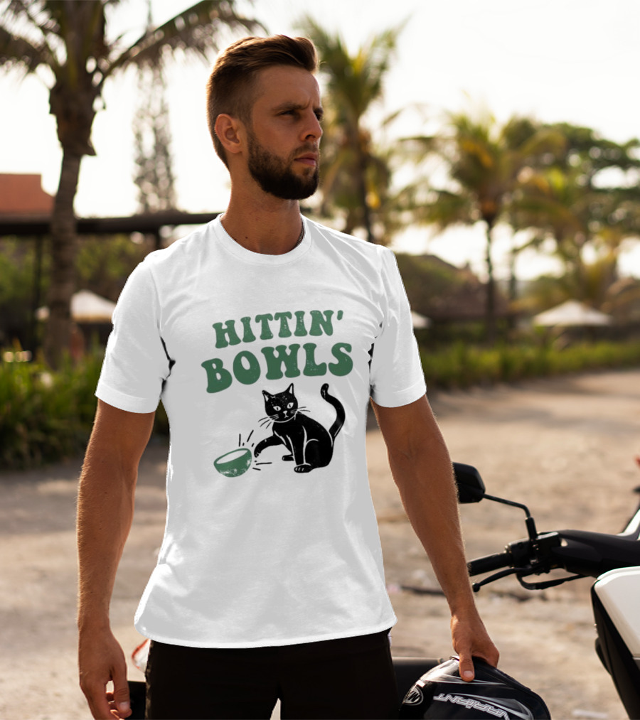 Hittin' Bowls Cat Playfully Knocking Over Item T-Shirt