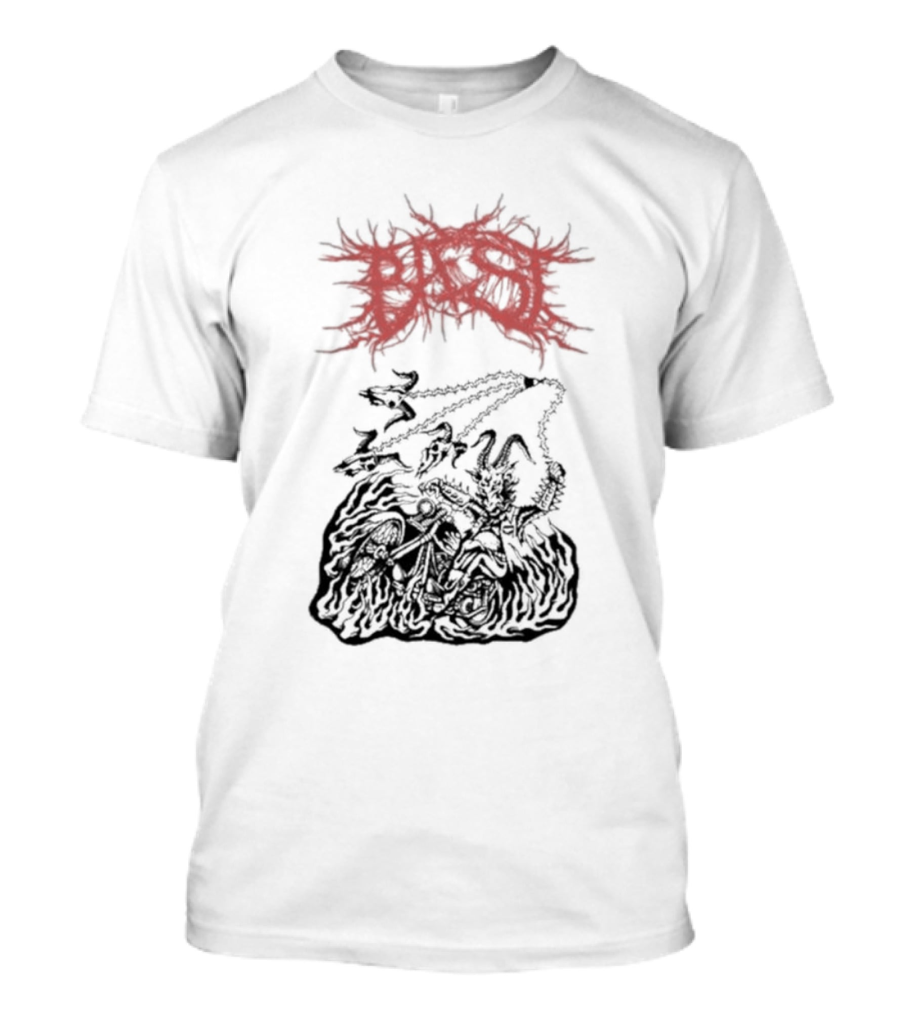 BAEST Biker Goat Rider Chains And Flames T-Shirt