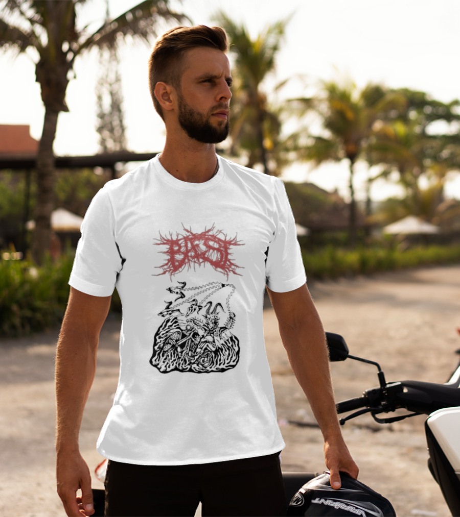 BAEST Biker Goat Rider Chains And Flames T-Shirt
