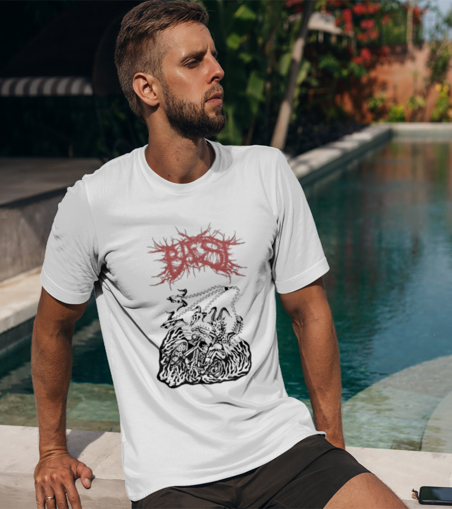 BAEST Biker Goat Rider Chains And Flames T-Shirt