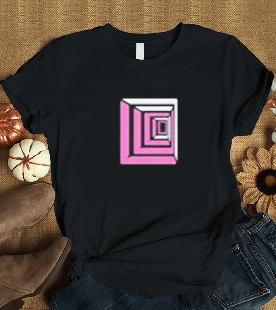 Shoplucid Pink Geometric Square Optical Illusion T-Shirt