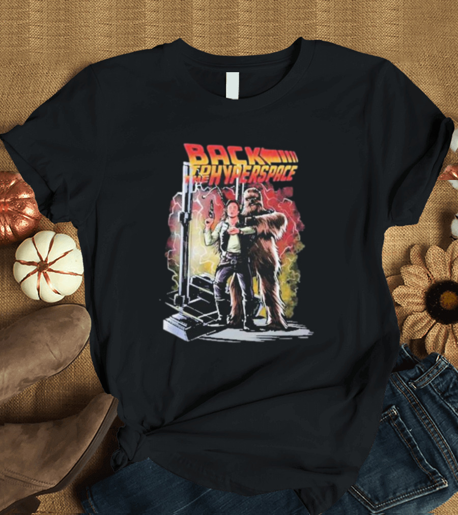 BACK TO THE HYPERSPACE Han Solo Chewbacca Crossover Retro Sci-Fi Adventure T-Shirt