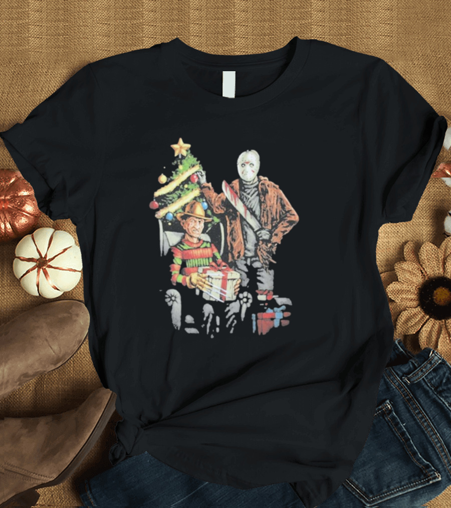 Jason Voorhees Freddy Krueger Christmas Horror Icons Holiday Scene T-Shirt