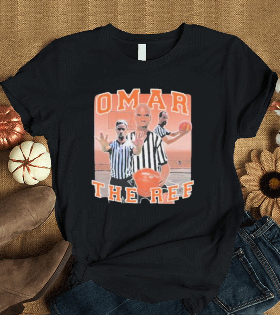 Omar The Ref Basketball Referee in Action with Whistle and Ball T-Shirt