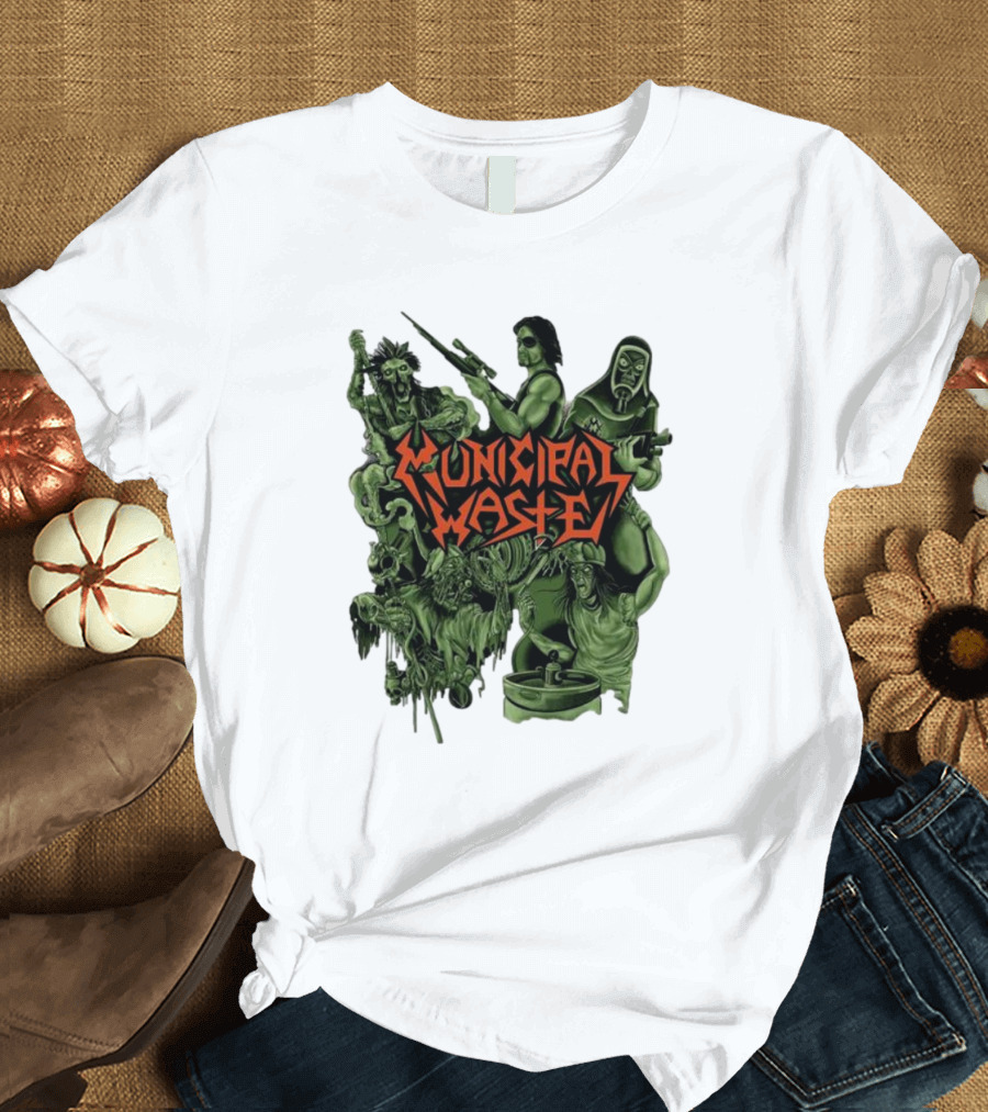 Municipal Waste Zombie Collage with Gas Masks and Weapons T-Shirt