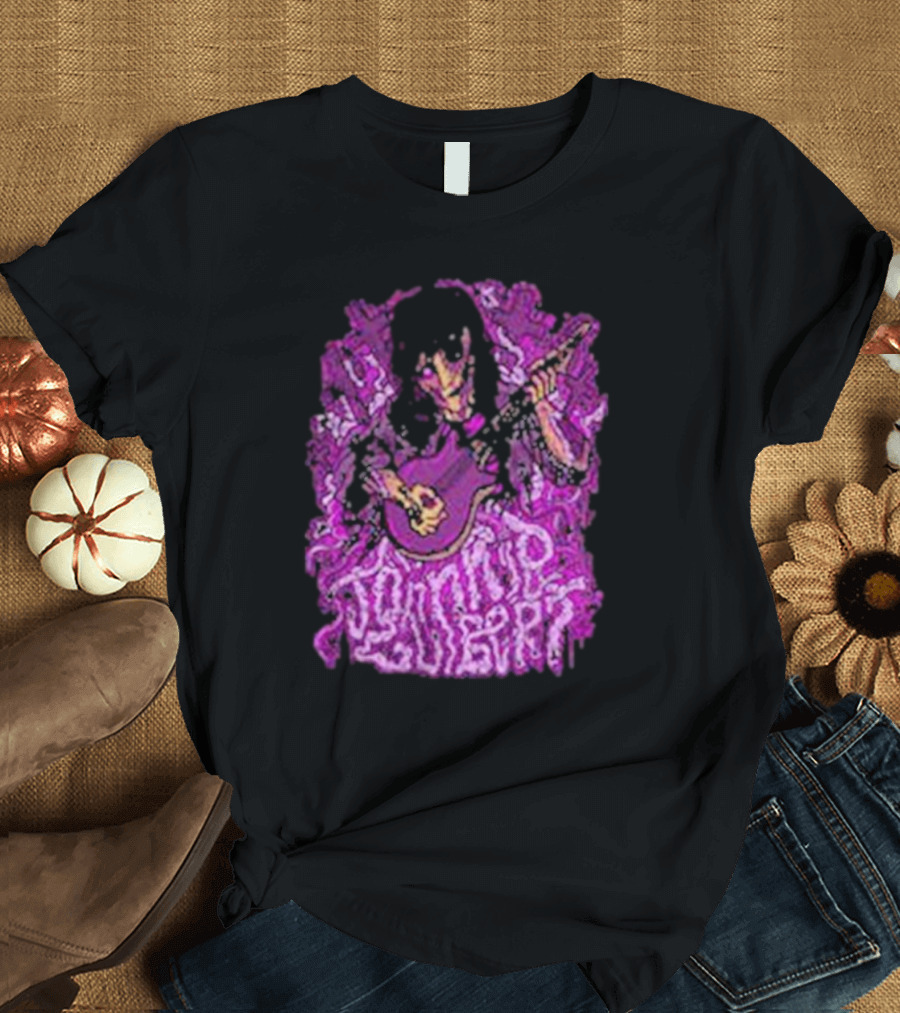 Zombie Johnnie Guilbert Playing Guitar with Purple Background T-Shirt