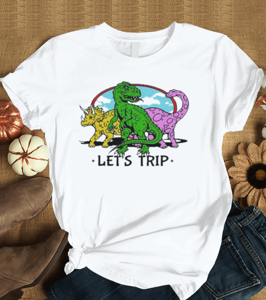 Sturniolo Let's Trip Dinosaur Colorful T-Rex Triceratops Brontosaurus Adventure T-Shirt