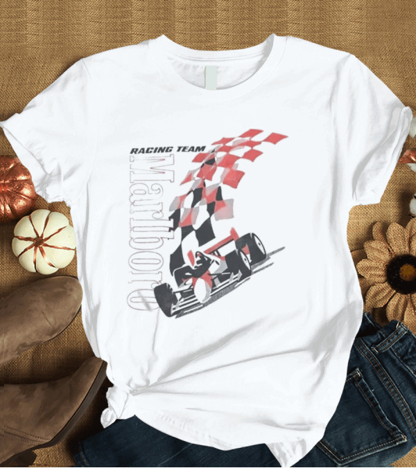 T-Shirt: Vintage 90s Marlboro Racing Team Red Checkered Flag T-Shirt Vintage 90s Marlboro Racing Team Red Checkered Flag T-Shirt