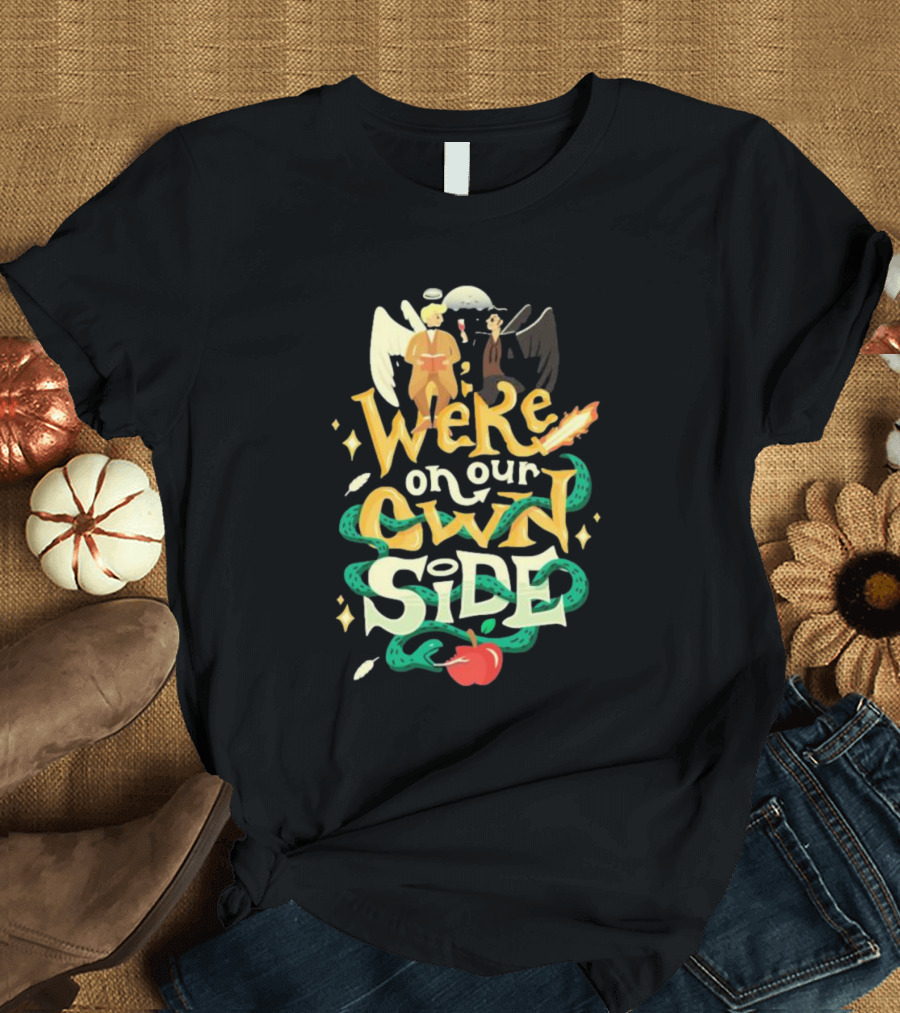 We're On Our Own Side Angel Demon Apple Serpent T-Shirt