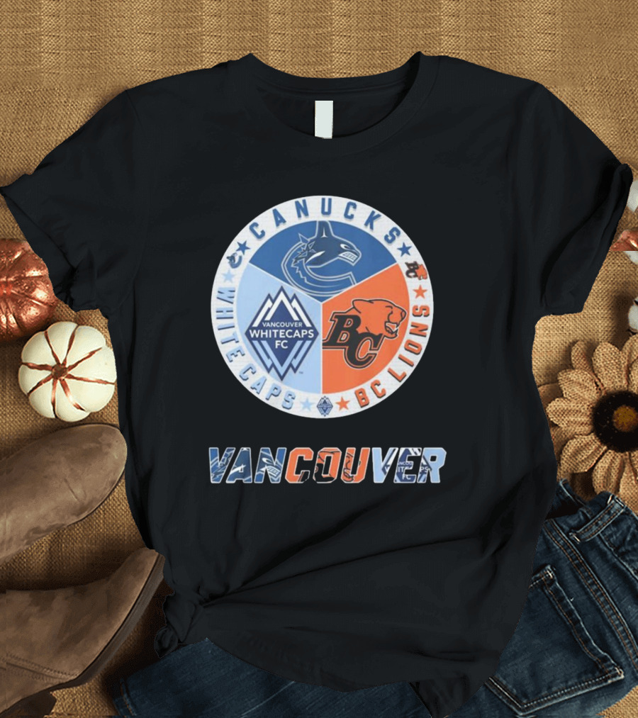 Vancouver Canucks Whitecaps BC Lions Logos Emblem T-Shirt