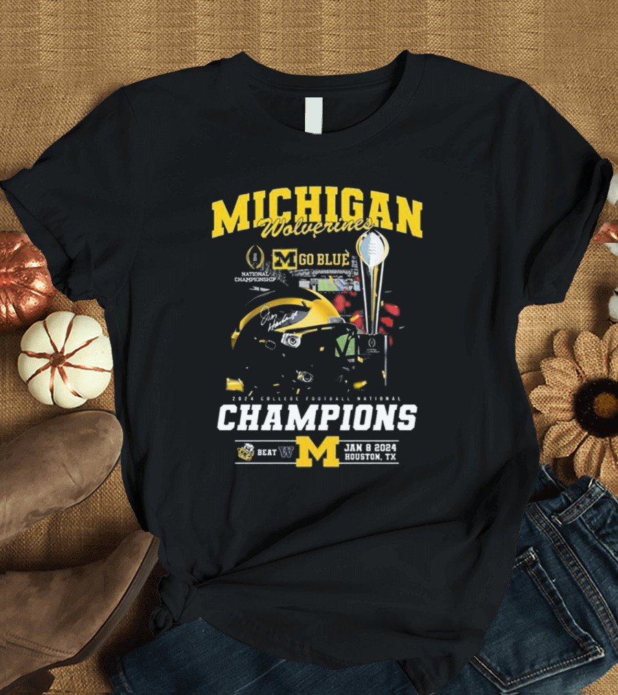 Michigan Wolverines 2024 College Football National Champions Go Blue January 8 Houston Texas T-Shirt