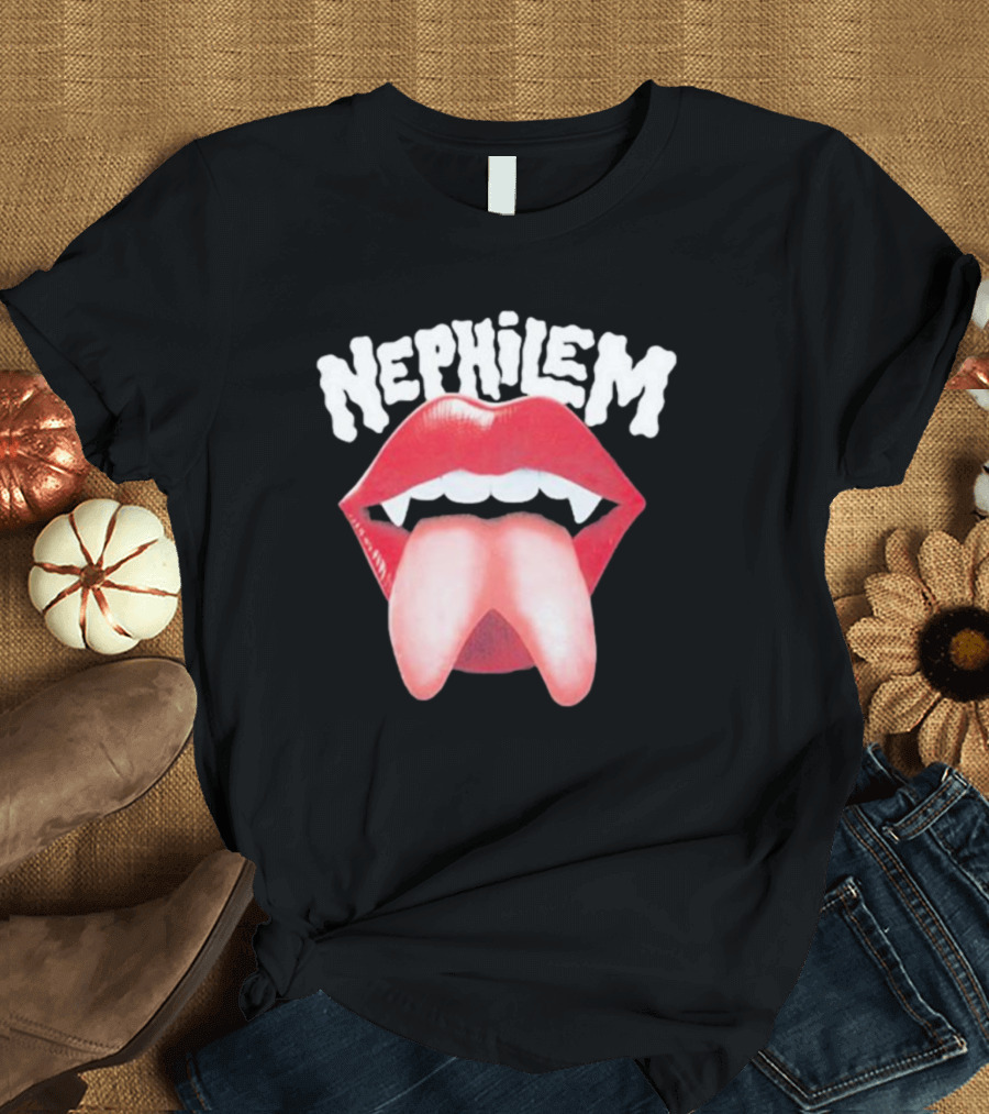 Nephilem Vampire Lips with Fangs and Extended Tongue T-Shirt