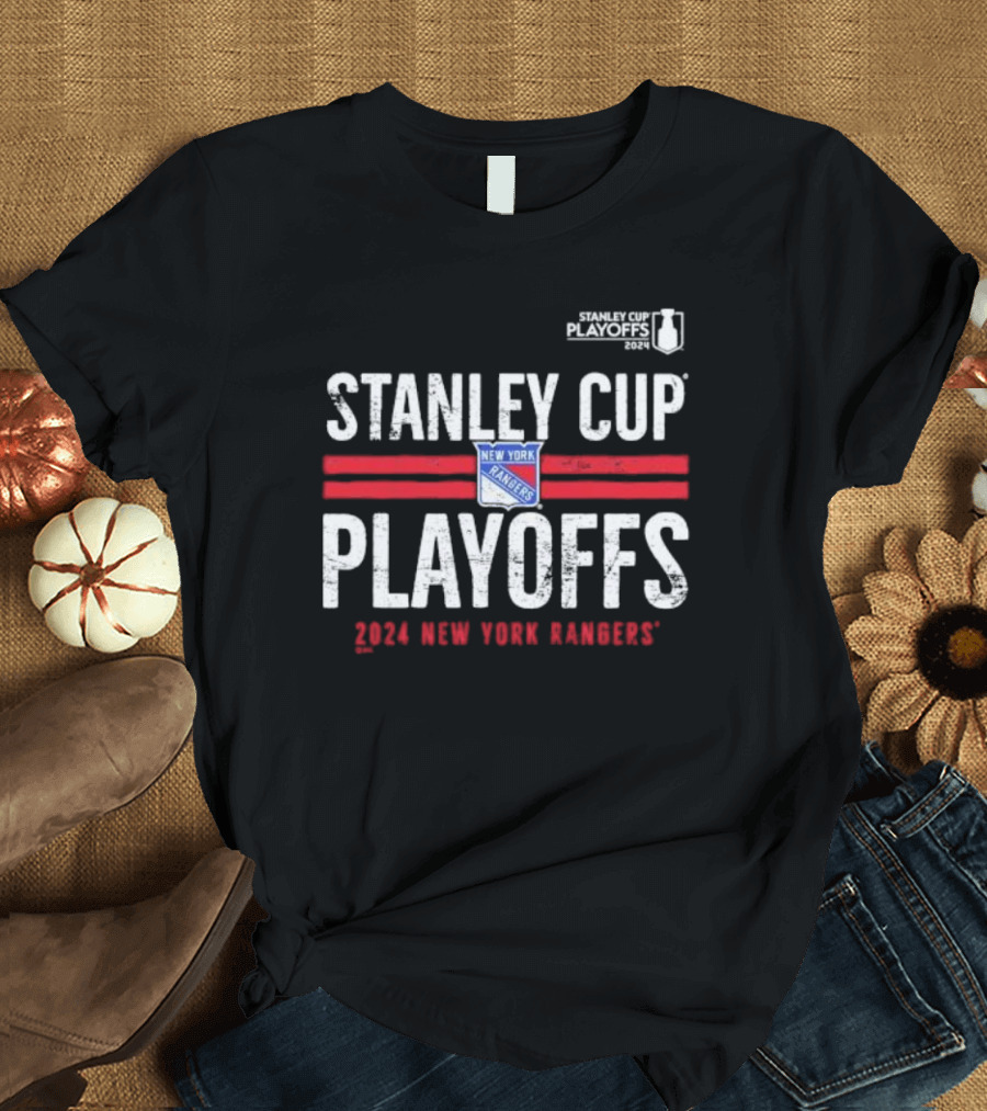 New York Rangers Stanley Cup Playoffs 2024 Navy Fanatics Branded Men’s Crossbar T-Shirt
