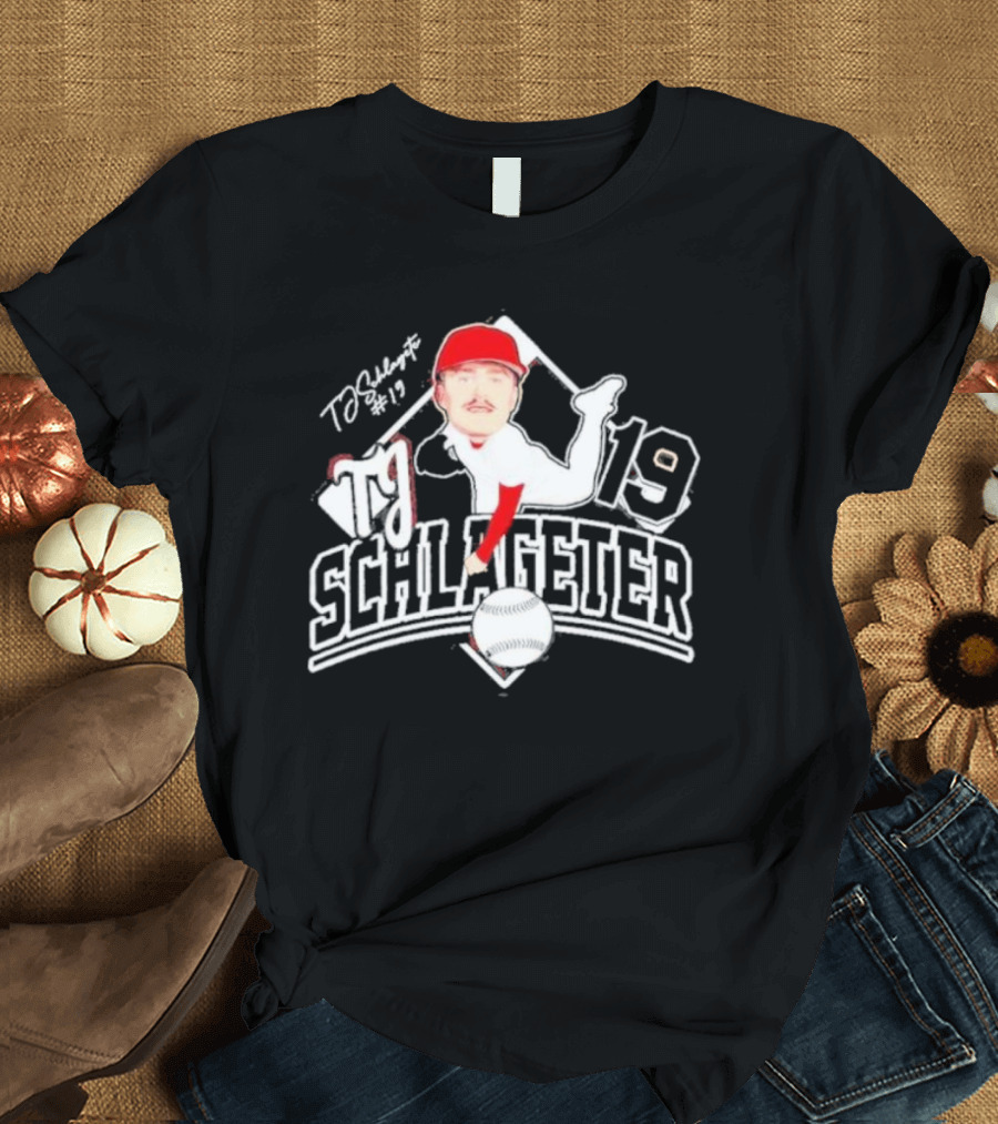 Louisville Cardinals TJ Schlageter 19 Baseball Cartoon T-Shirt