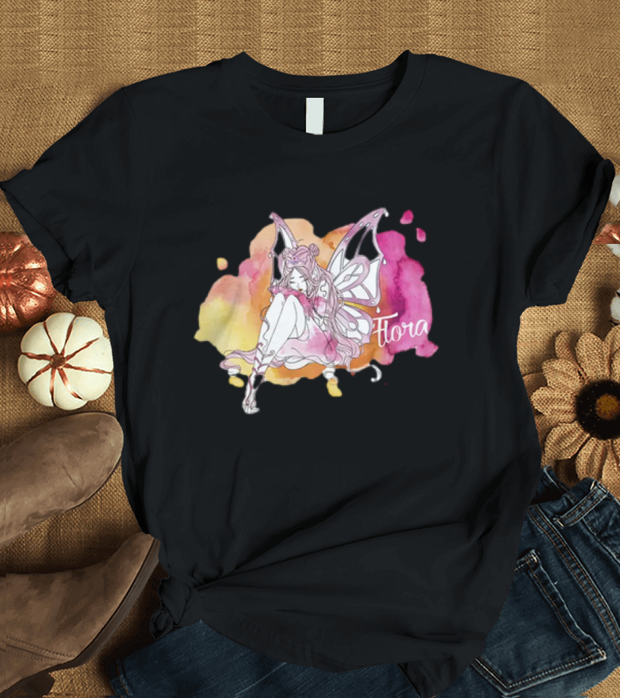 Flora Winx Club Merch Shine Bright Watercolor Wings T-Shirt