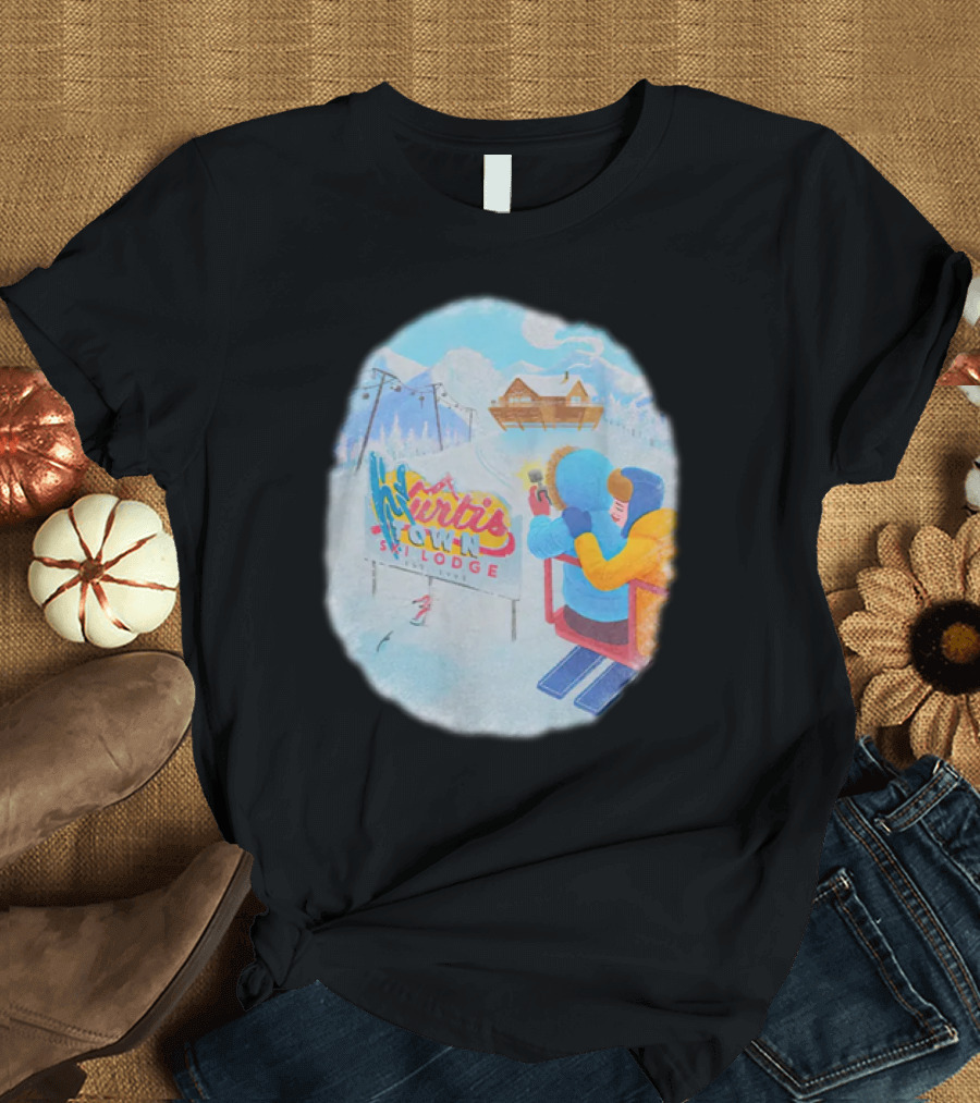 Kurtis Town Ski Lodge Winter Scene Chairlift Adventure T-Shirt