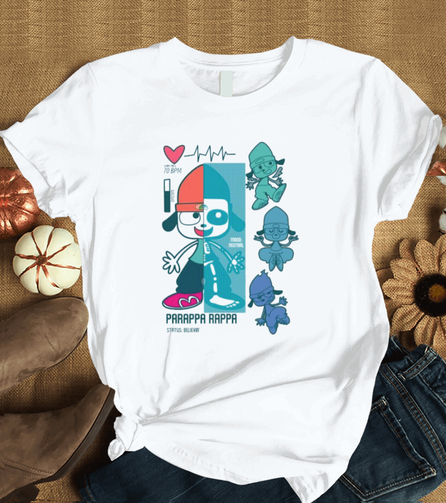 Parappa Rappa X-Ray Mood Neutral Status Believin Retro Video Game Character Graphics T-Shirt