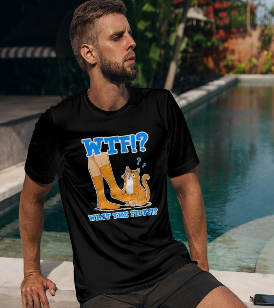 WTF What The Fluff Funny Cat Meme Confused Cat With Socks T-Shirt