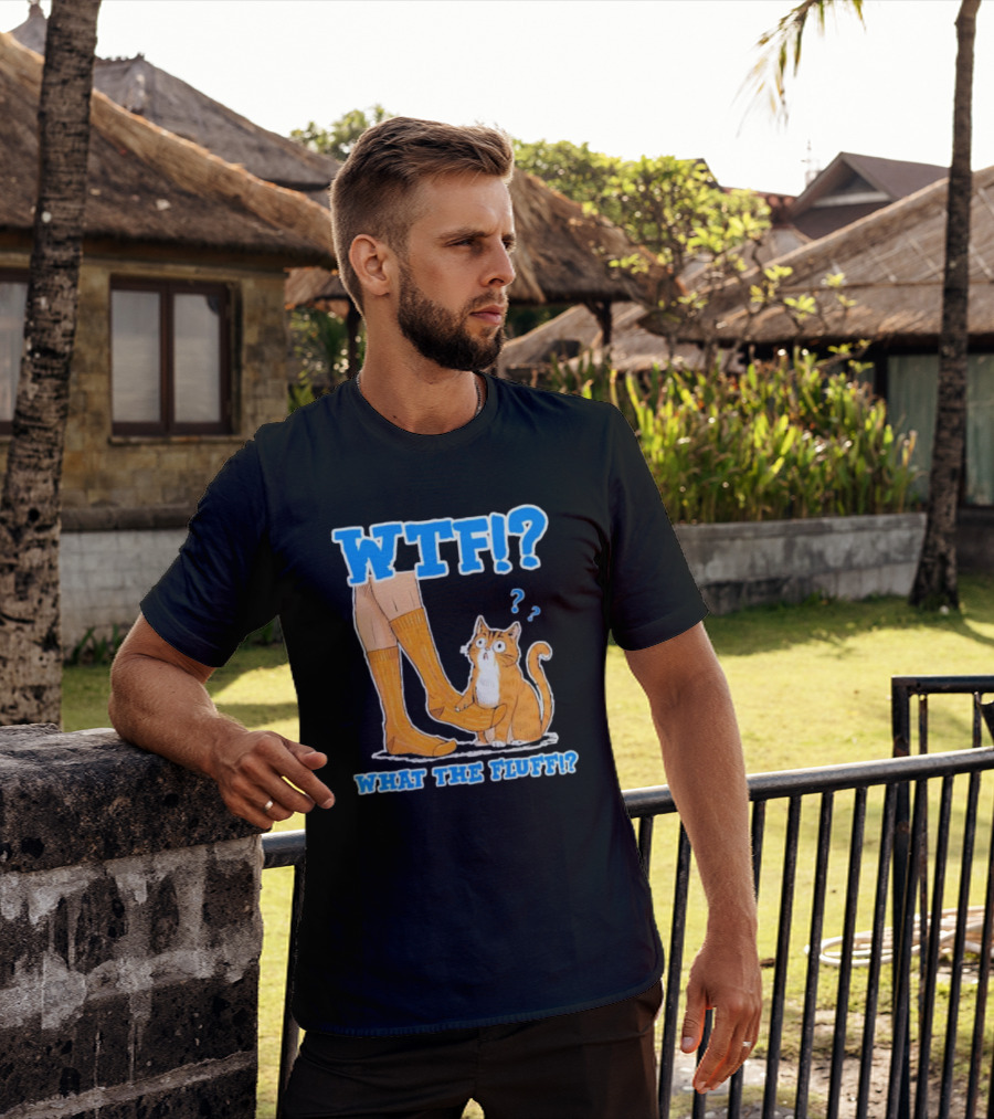 WTF What The Fluff Funny Cat Meme Confused Cat With Socks T-Shirt