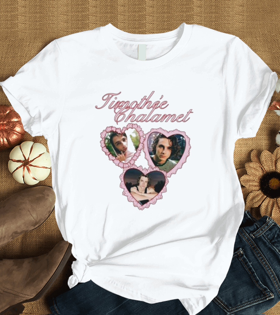 Timothée Chalamet Pink Heart Collage T-Shirt