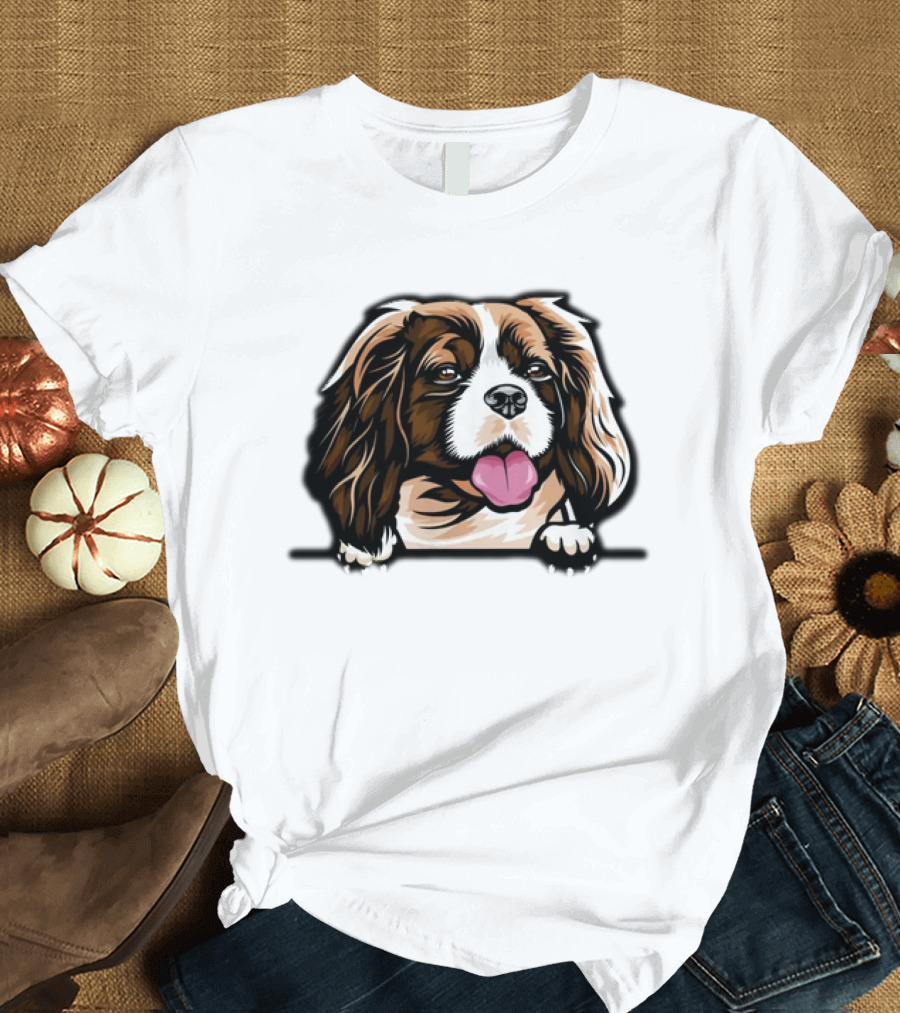 Animal Dog Cavalier King Charles Spaniel Peeking 6yhkma Color T-Shirt