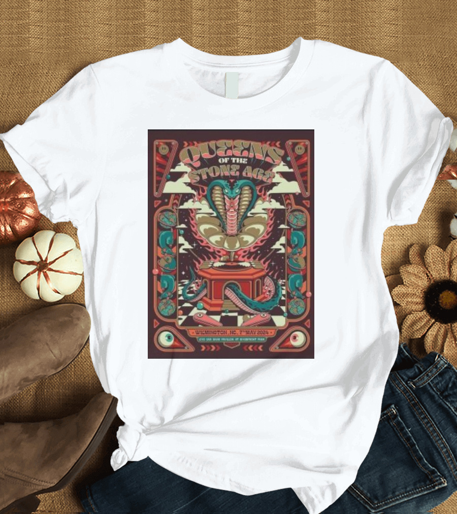 Queens Of The Stone Age Wilmington NC 7 May 2024 Concert Poster Cobra Snake T-Shirt