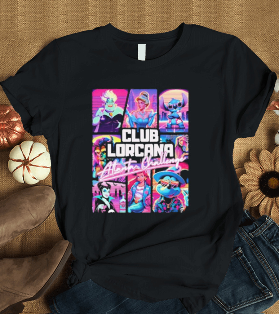 Club Lorcana Atlanta Challenge Ursula Cinderella Stitch 80s Neon T-Shirt