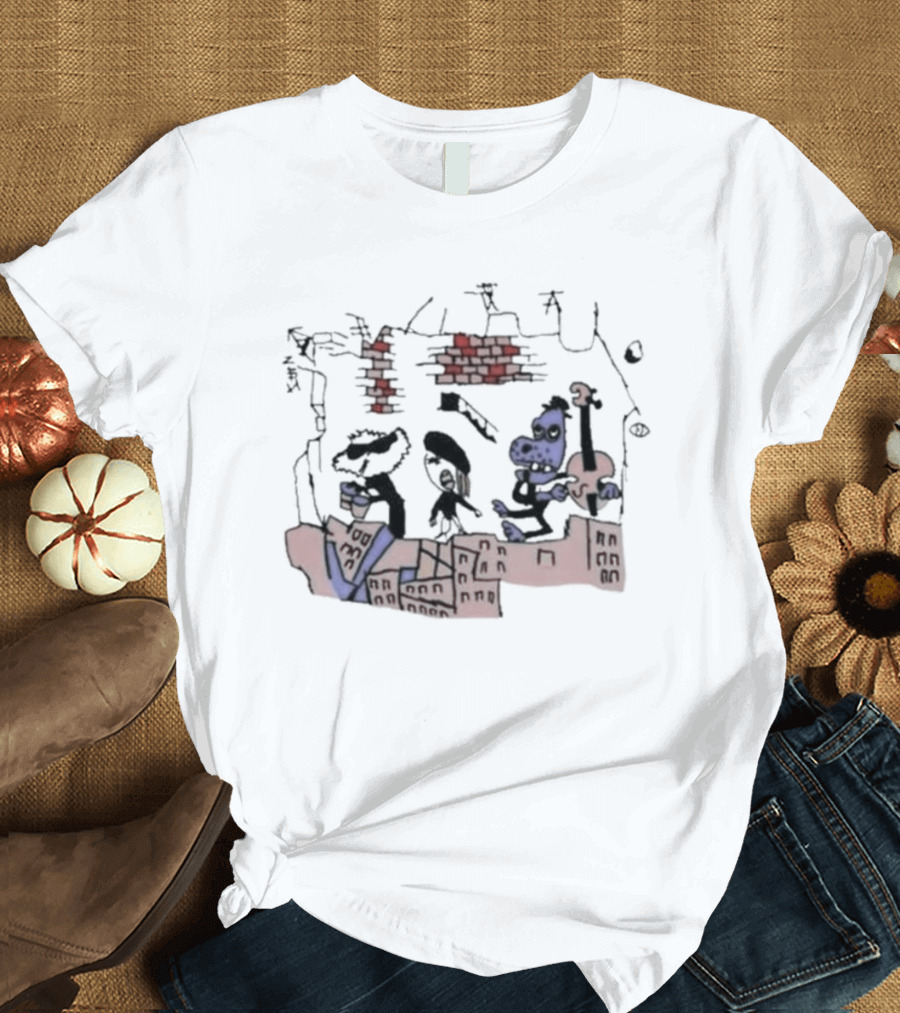 Retro Rad Puppet Band Brick Wall Jam Session T-Shirt