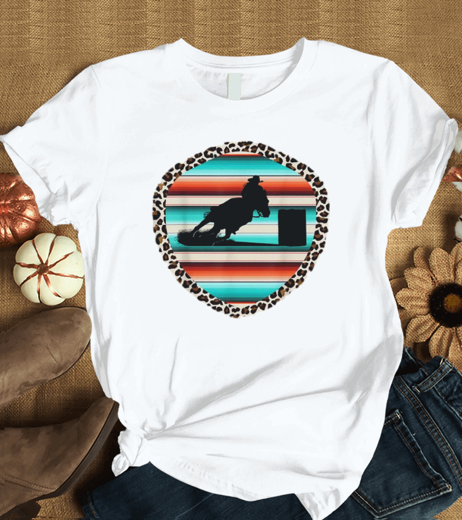 Horse Barrel Racing Rodeo Cowgirl Serape Leopard T-Shirt