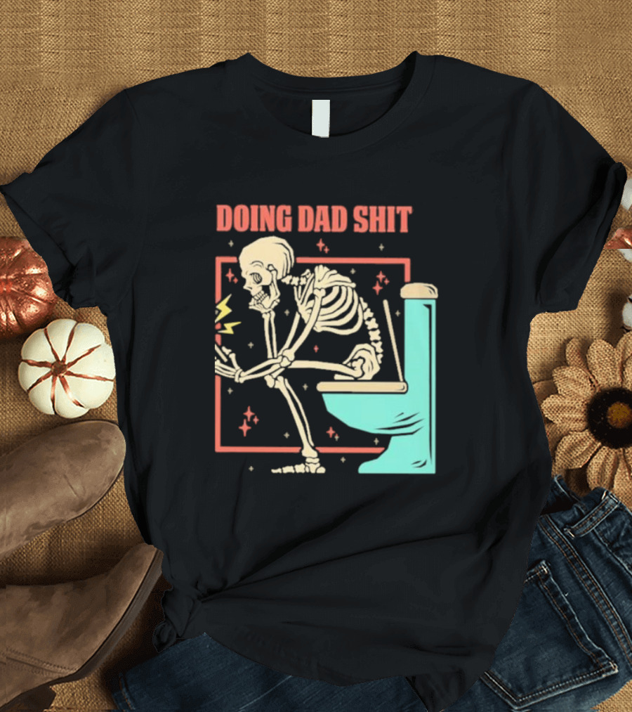 Skeleton Doing Dad Shit with Toilet and Comic Vibes T-Shirt