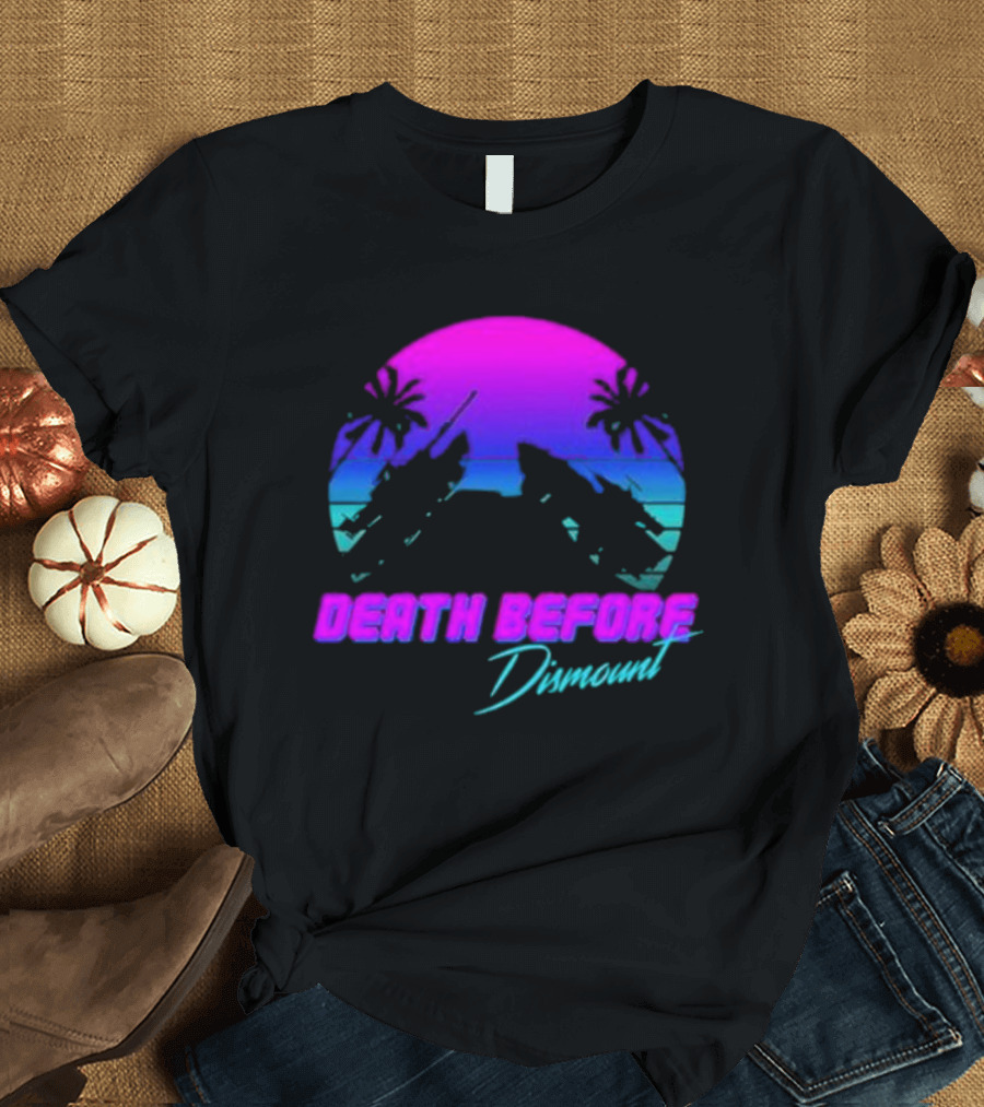 Tactically Jaded Death Before Dismount Retro Sunset Palms Rocket T-Shirt