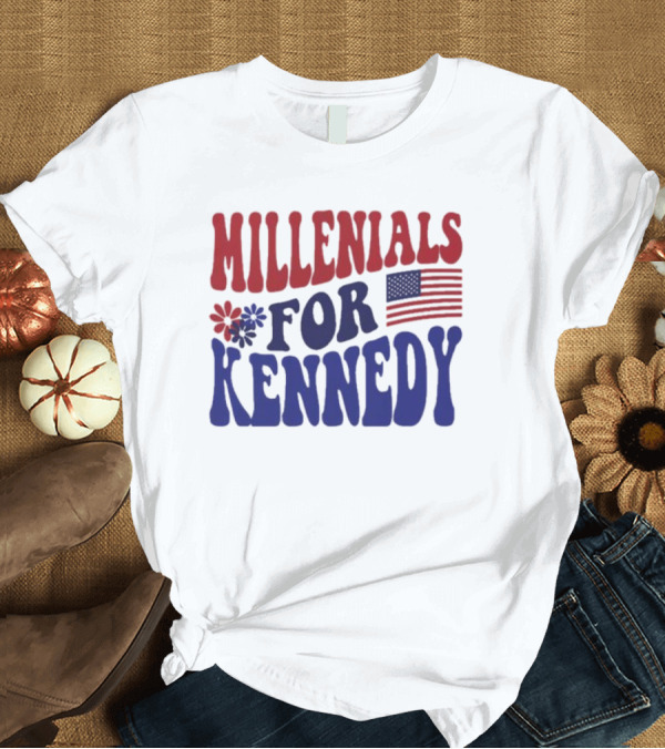 T-Shirt: Millennials For Kennedy American Flag Flower Power T-Shirt Millennials For Kennedy American Flag Flower Power T-Shirt