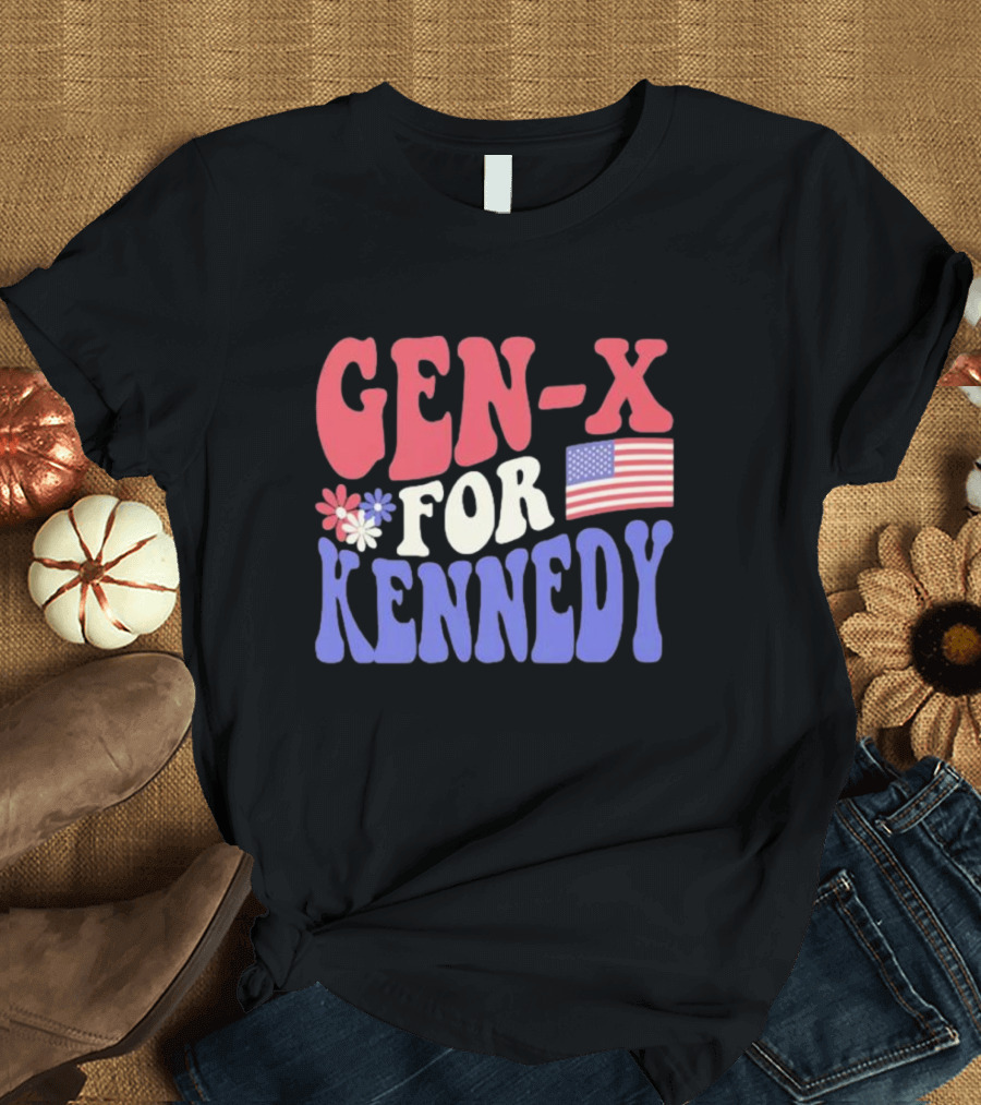 Gen-X For Kennedy American Flag Flower Power T-Shirt
