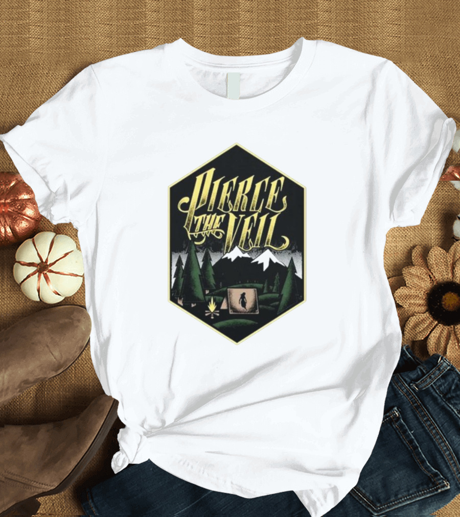 Pierce The Veil Mountain Tent Campfire Forest Scene T-Shirt