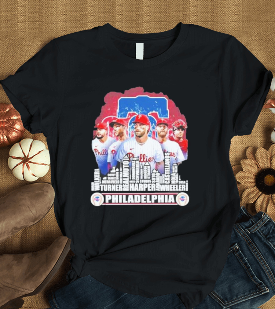 Philadelphia Phillies Team 2024 Harper Realmuto Turner City Skyline T-Shirt