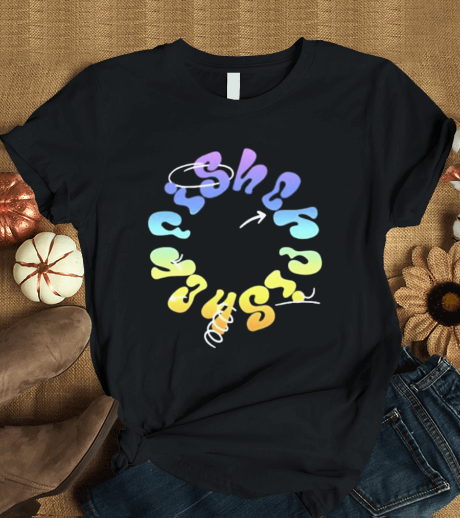 Fisher Black Rainbow Trippy Spiral Typography T-Shirt