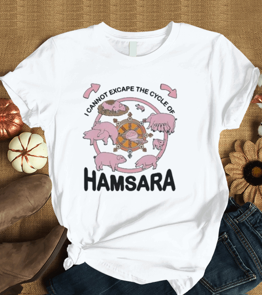 Cycle of Samsara with Pink Pigs and Spinning Wheel T-Shirt